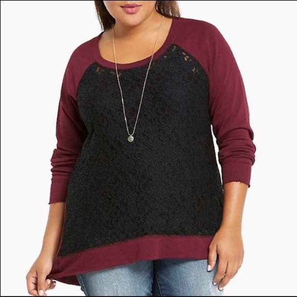 torrid Sweaters - [torrid] Lace Front Burgundy Sweater Size 3